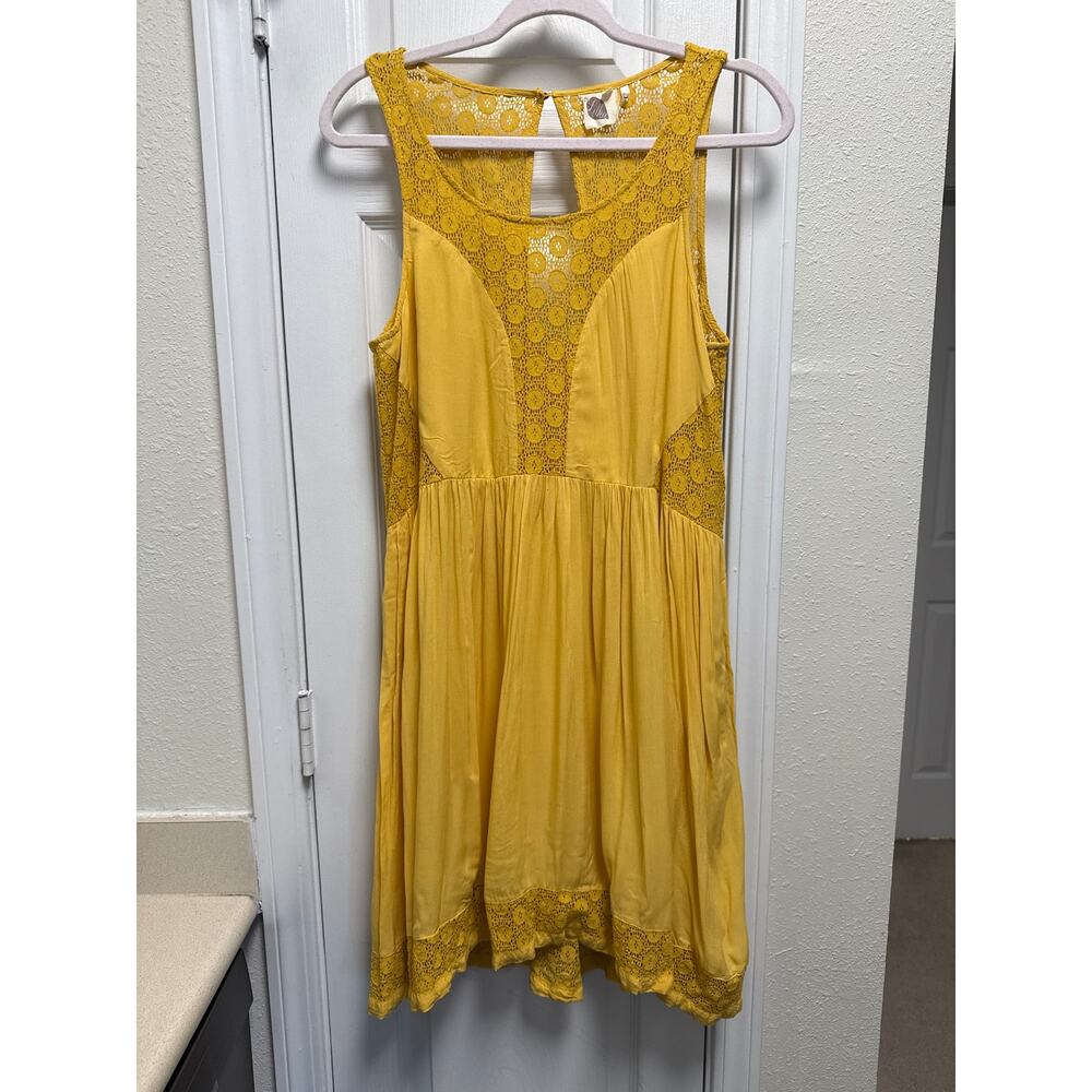Anthropologie Lilka Crochet Lace Mustard Yellow Fairy Twee Dress Size Medium - Picture 2 of 6